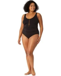 Anne Cole Plus Size Plunge Mesh Insert One-Piece