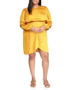 MICHAEL Michael Kors Plus Size Satin Long Sleeve Flounce Dress
