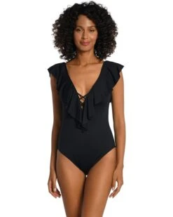 La Blanca Island Goddess Ruffle Plunge Mio