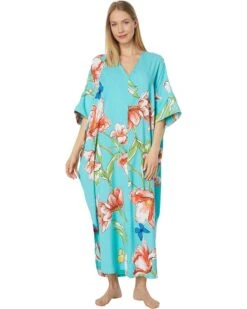Natori Wild Poppy Zip Caftan