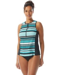BEACH HOUSE Shoreline Stripe Racer Zip Front Tankini