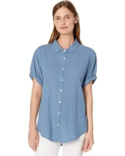 Dylan By True Grit Gauze Short Sleeve Button-Up