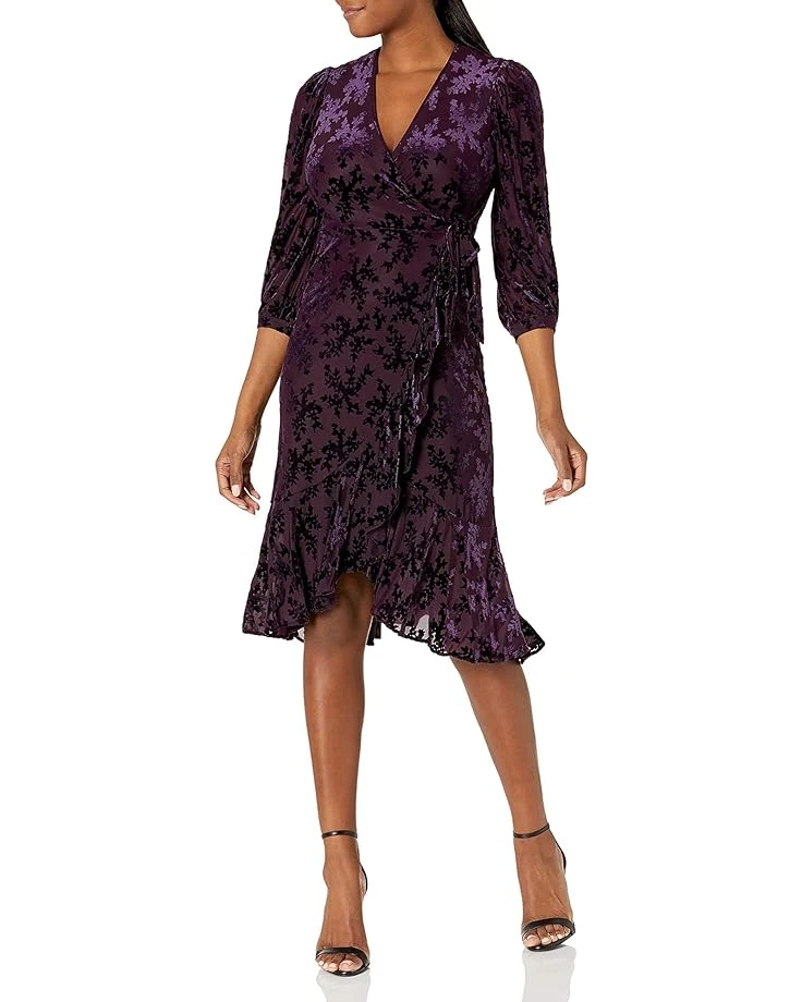 Calvin Klein Women's Three Quarter Sleeve Faux Wrap Dress With Ruffle Hem 3 Calvin Klein Women's Three Quarter Sleeve Faux Wrap Dress With Ruffle Hem