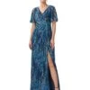 Adrianna Papell Long Crinkle Metallic Gown