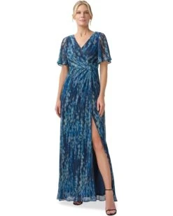 Adrianna Papell Long Crinkle Metallic Gown