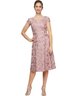 Alex Evenings Tea Length A-Line Rosette Dress