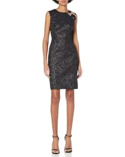 Halston Women's A-line Embellish Jacquard Dress