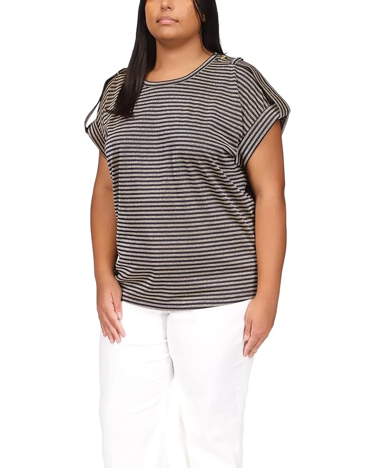 MICHAEL Michael Kors Plus Size Stripe Snap Epaulette T-Shirt 3 MICHAEL Michael Kors Plus Size Stripe Snap Epaulette T-Shirt