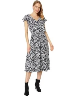 Vince Camuto V-Neck Tiered Dress With Flutter