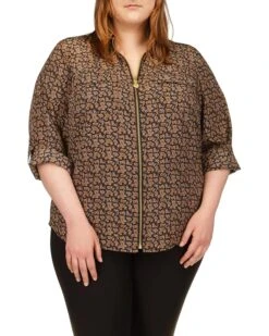 MICHAEL Michael Kors Plus Size Multi Paisley Lock Zip Shirt