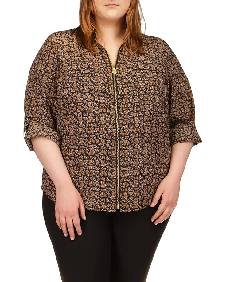 MICHAEL Michael Kors Plus Size Multi Paisley Lock Zip Shirt 3 MICHAEL Michael Kors Plus Size Multi Paisley Lock Zip Shirt