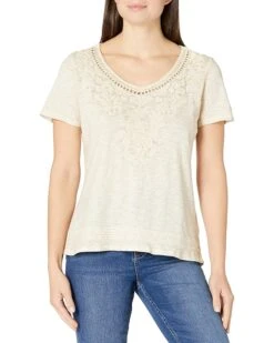 Tribal Women's S/S Sweet Heart Top W/Embroidery