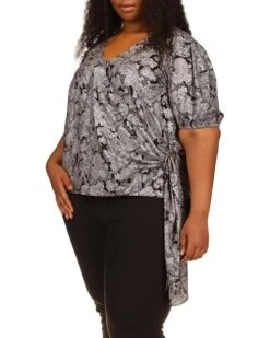 MICHAEL Michael Kors Plus Size Foil Paisley Wrap Top