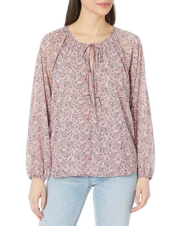 Liverpool Double Layer Long Sleeve Shirred Blouse With Neck Ties 3 Liverpool Double Layer Long Sleeve Shirred Blouse With Neck Ties