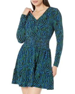 MICHAEL Michael Kors Long Sleeve Zebra Smock Waist Dress